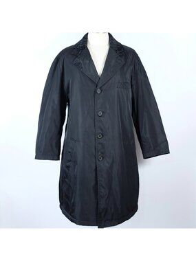 90s PRADA Archive Long Coat Jacket Nylon Lamb Fur Collar sz M / L oversized